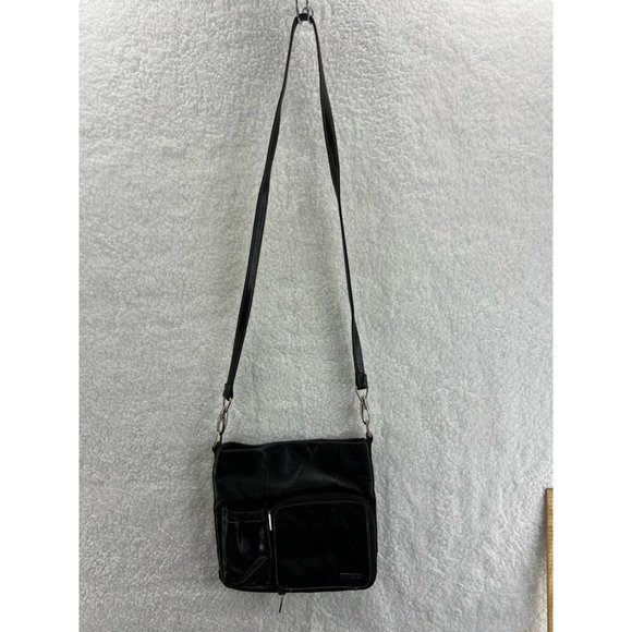 Perlina New York Womens Crossbody Bag Black Pockets Detachable Strap Zipper S - Picture 5 of 9